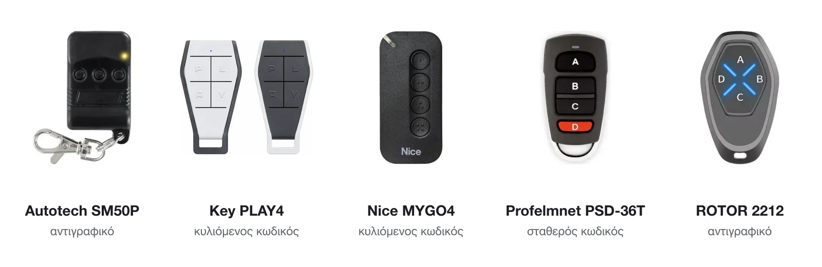 Κοντρόλ γκαραζόπορτας Autotech SM50P, Key PLAY4, Nice MYGO4, Profelmnet PSD-36T και ROTOR 2212
